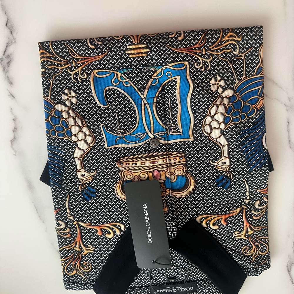 Dolce & Gabbana Baroque Print Polo — Blue, Black, Gold